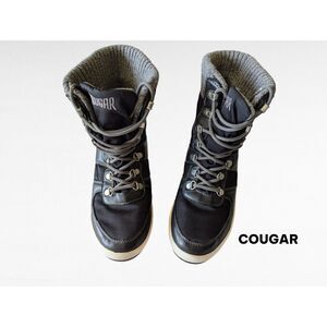 Cougar Vergio Winter Boots Size Black Waterproof Lace Up Gray Knit Cuff